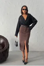 Topshow Kahve  Süet Toptan Etek