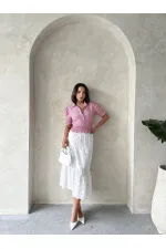 Jupe longue rose brodée à fleurs Topshow (vente en gros)