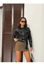 Chemise en similicuir à franges tombantes F 2043 - Noire