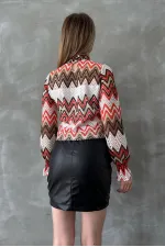 Blouse à motif zigzag en gros - Orange | TOPSHOW | F1558