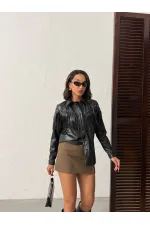 Chemise en similicuir à franges tombantes F 2043 - Noire