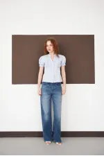 Chemise rayée à volants en gros - Rayures bleues | D3021 - Topshow