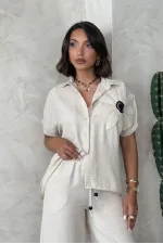Çiçek Detaylı Toptan Gömlek   Taş | Topshow