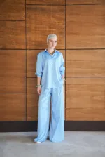 Saten Pantolon - Mavi | F2052 - Topshow