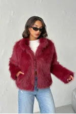 Topshow - Manteau en fausse fourrure pour femme - Bordeaux (vente en gros)