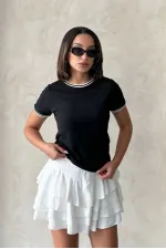 T-shirt Topshow noir et crème à col rond en gros