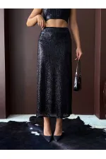 Topshow Siyah Payetli Uzun Etek - Yüksek Bel, Şık Gece Elbisesi Kombini