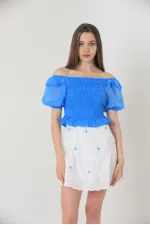 Jupe courte brodée de fleurs bleue, au-dessus du genou (vente en gros) | TOPSHOW