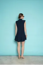 Sleeveless Mini Wholesale Dress with Shoulder Epaulets - Navy Blue | D2974 - Topshow