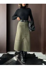 Topshow Scuba Suede Skirt - Khaki | F2004