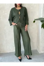 Pantalon plissé en gros - Kaki | Topshow