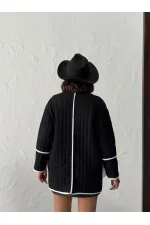 Topshow - Toptan Peluş Cep Detaylı Kapitone Ceket - Siyah