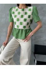 Topshow Zümrüt Zümrüt Dantel Detaylı Toptan Bluz