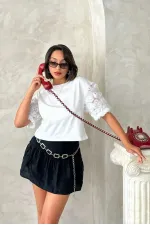 Sleeve Detailed T-Shirt - Cream Topshow