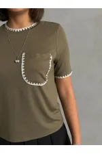 Topshow Haki Çoban Dikişli Toptan T-Shirt