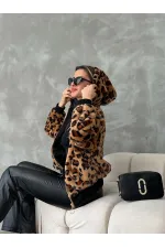 Manteau en gros Bakılı Peluj - Camel Leopard | TOPSHOW | F1650
