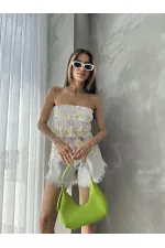 Daisy Patterned Wholesale Bustier - Cream | TOPSHOW