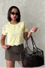 Dantel Bluz - Sarı | Topshow