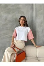 T-shirt Topshow à rayures orange en popeline à manches en gros