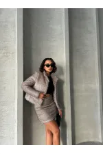 Manteau à franges pailletées en gros - Gris | TOPSHOW | F1838