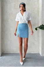 Pullu Kot Etek - Mavi Topshow