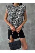 Topshow Beyaz Leopar Leopar Baskılı Toptan Bluz
