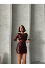 Blouse à sequins en gros - Bordeaux | TOPSHOW | F1619