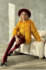 Faux Fur Wholesale Jacket - Mustard | TOPSHOW | F1640