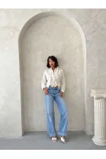 Nakışlı Gömlek - Krem  - | F1932