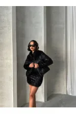 Manteau à franges pailletées en gros - Noir | TOPSHOW | F1838