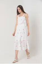 Jupe longue rouge brodée de fleurs (vente en gros) | TOPSHOW