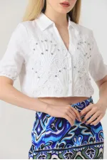 Chemise Topshow crème à motif de feuilles et pierres, vente en gros