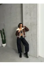 Manteau en peluche à motifs Eopar en gros - Marron et noir | TOPSHOW | F1814