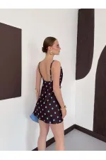 Puantiye Baskılı Elbise - Kahve Turkuaz | D3024 Topshow