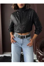 Topshow - Veste à sequins noirs pour femme (vente en gros) - Tenue de soirée élégante