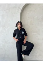 Kelebek Detaylı Plise Toptan Gömlek - Siyah | Topshow