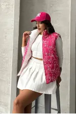 Karışık Baskı Desenli Elyaflı Şişme Toptan Yelek - Fuşya | TOPSHOW | F1749