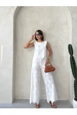 Nakışlı Pantolon - Beyaz | Topshow