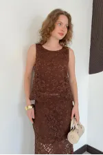 D 3011 Lace Sleeveless Blouse - Coffee D 3011 Lace Sleeveless Blouse - Coffee