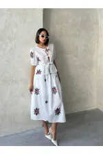 Nakışlı Vual Önden Bağlamalı Bluz - Krem - D2881 | Topshow