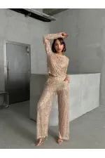 Pullu Tül Toptan Pantolon - Taş Gold | TOPSHOW | F1611