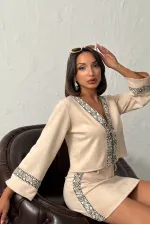 Topshow Stripe Detailed Scuba Suede Zippered Jacket - Stone | F1971