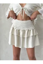 Guipure Detailed Skirt - Stone | Topshow