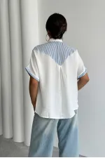 Chemise rayée à détails en gros - Bleu clair | Topshow