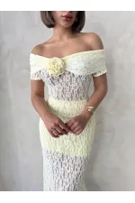 Rose Detailed Lace Blouse - Yellow - D2749 | Topshow