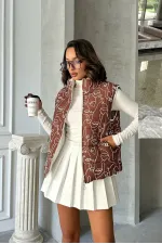 Karışık Baskı Desenli Elyaflı Şişme Toptan Yelek - Kahve | TOPSHOW | F1749