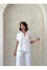 Çiçek Detaylı Toptan Gömlek - Krem | Topshow