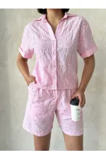 Nakışlı Vual Gömlek - Pembe Topshow