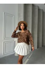 Leopar Triko Toptan Bluz  - Kahve | TOPSHOW | K-158