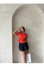 Gathered Shirt with Collar Detail - Orange | Topshow